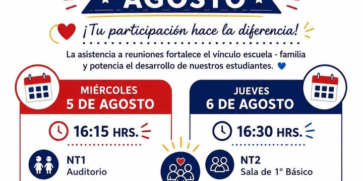 ¡Los esperamos en nuestras Reuniones de Apoderados del mes de agosto!